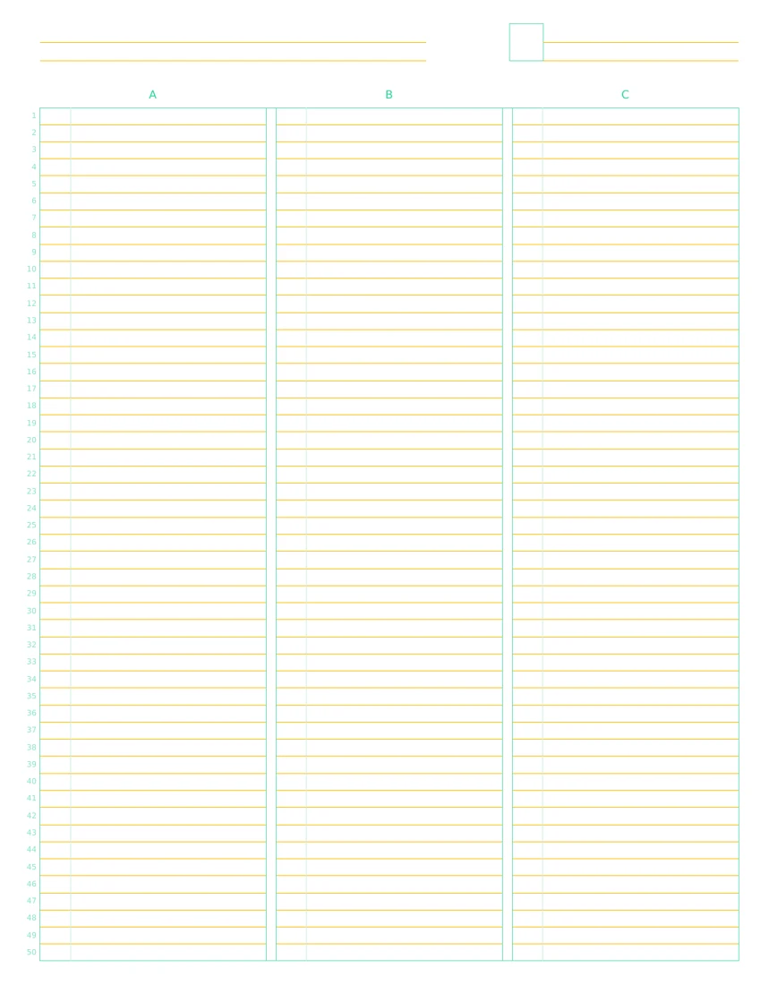 US Letter Naturalist Jade 3-column note paper, front layout
